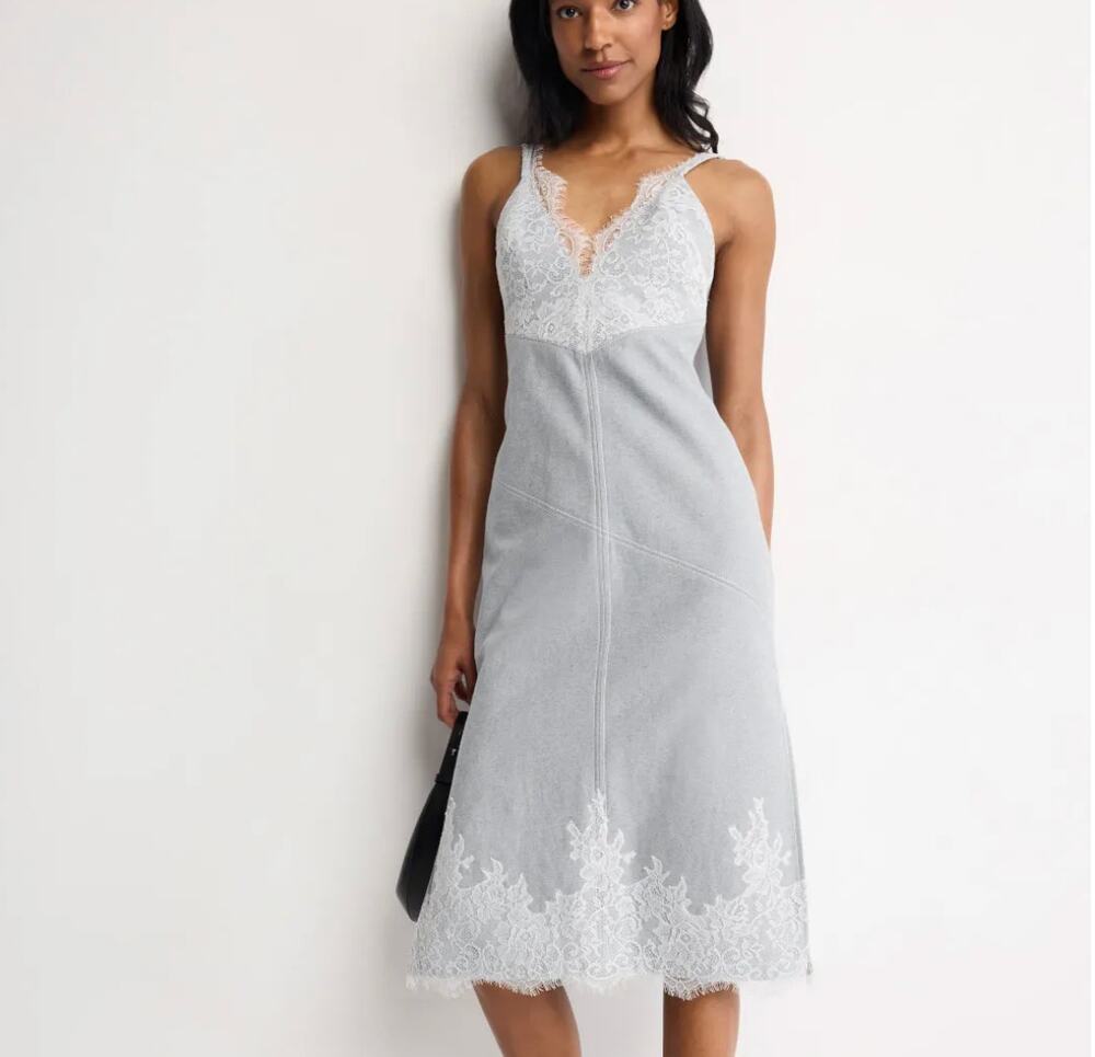 Phillip Lim Denim Slip Dress Size 10 Lace Jean Designer Western Romantic $550